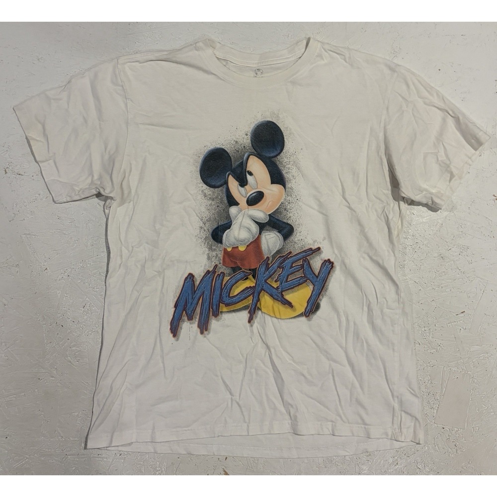 Disney Mickey Mouse Shirt White Mens Large Short Sleeve Art Graffiti Parks
